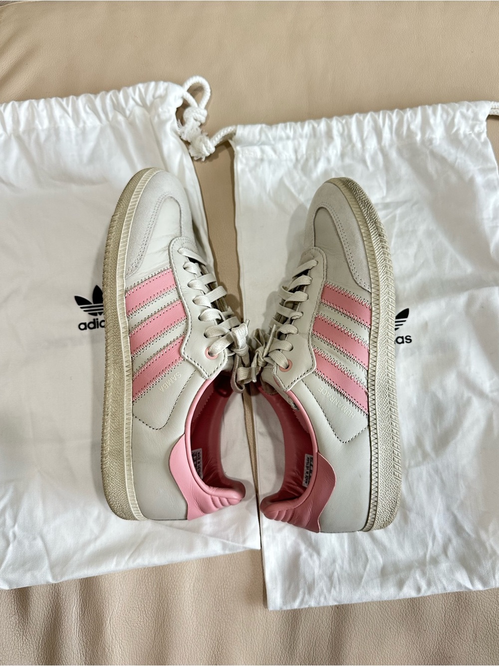 Adidas x Humanrace Samba “Aluminum” light pink and beige Men Sz 8 Women Sz 9.5